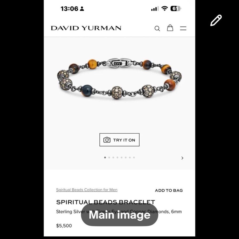 David Yurman Spiritual Beads Bracelet 6mm Tiger Eye Cognac Diamond 2.78ct